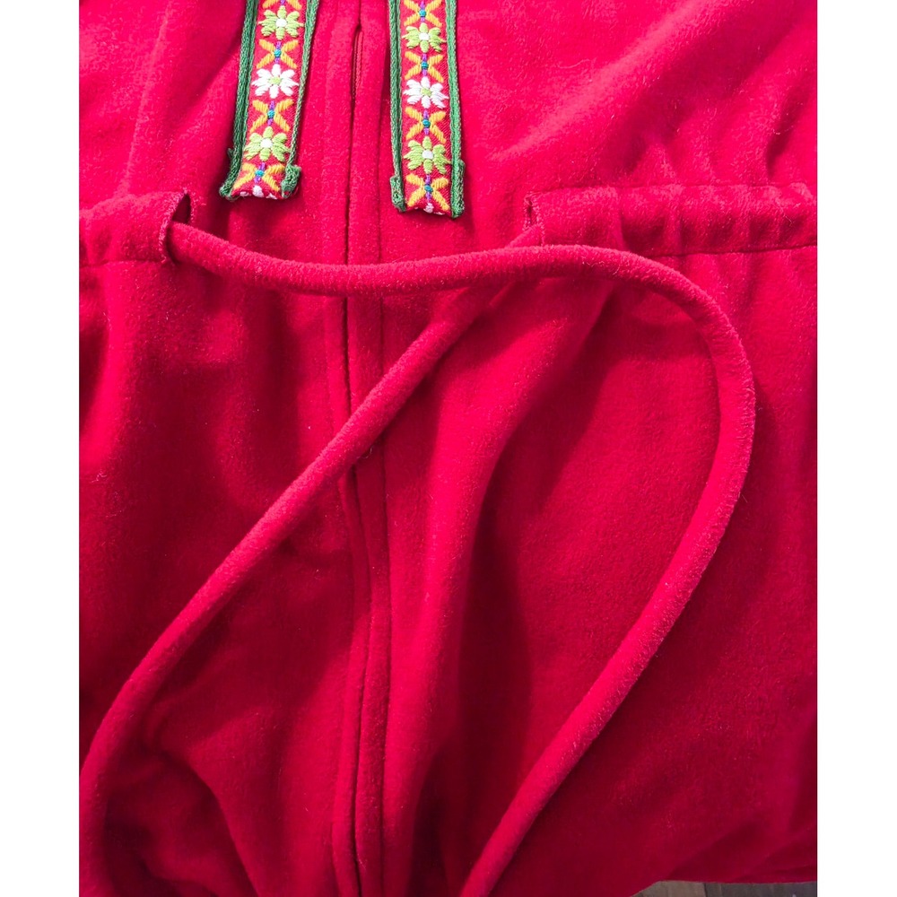 Vtg Rare Boho M Cottagecore Red fleece robe floral 70s ruffle hem loungeware - Picture 9 of 12